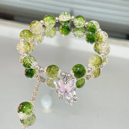 Simple Green Popcorn Beaded Crystal Bracelet for Women